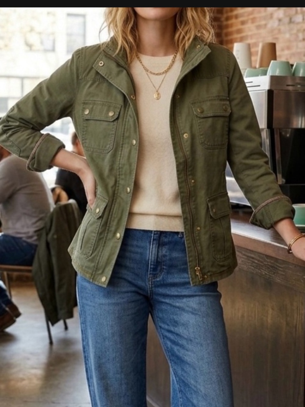 J. Crew Women's Classic Twill Downtown Field Jacket Army Cargo Jacket. Size L